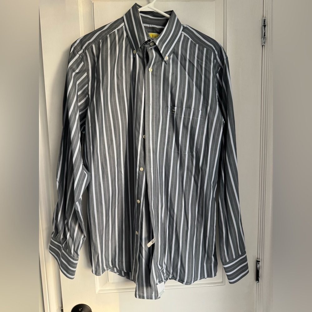 LACOSTE grey lined collared long sleeve button up dress shirt (EU 40)